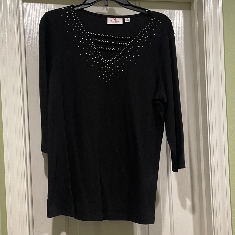 Elegant Black Studded Long Sleeve Top